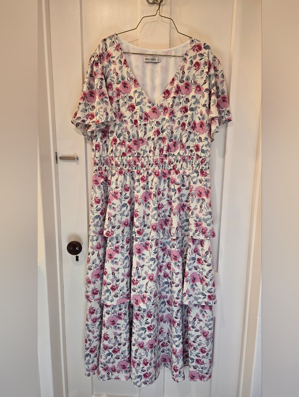 Grace Karin Women's Floral V-Neck Smocked Tiered Maxi Dress - 2XL
